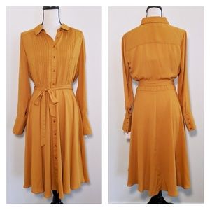 Nanette Lepore Mustard Yellow Button Down Shirt Belted Dress
